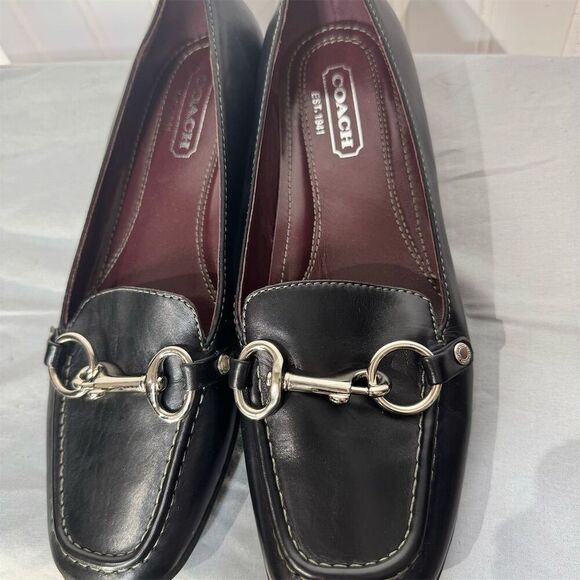 Coach Dorie Black Leather Bit Loafers Size 7.5M Equestrian Horsebit Flats Shoes - Picture 3 of 10